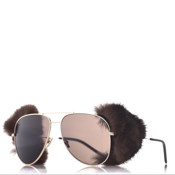 Saint Laurent Mink Fur Classic Aviator Sunglasses. NEW IN CASE - Picture 1 of 4